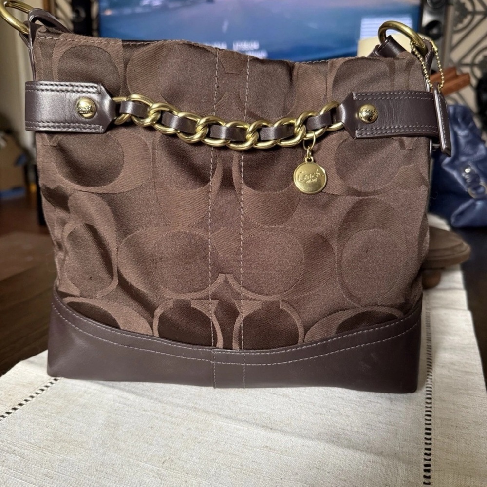 Coach Chocolate Brown Shoulder Bag with Gold Chain